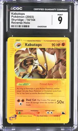 CGC 9 MINT Kabutops 14/144 Skyridge Reverse Holo Pokemon Card - Image 1