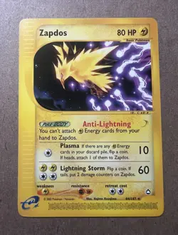 Nintendo Zapdos 44/147 Aquapolis Rare e-Card 80 NM/LP ENG 2002 - Image 1