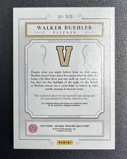 WALKER BUEHLER 2015 National Treasures Colossal Patch Auto 9/25 Vanderbilt - Image 2