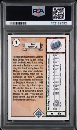 1989 Upper Deck #1 Star Rookie Ken Griffey Jr (RC) PSA 8 (NmMt) - Image 2
