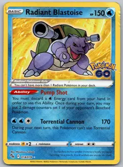 Pokemon TCG Radiant Blastoise Pokemon GO 018/078 Holo HP - Image 1