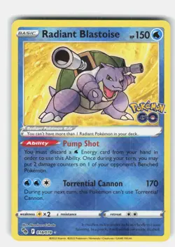 Radiant Blastoise Holo Radiant Rare Pokemon GO 018/078 NM - Image 1