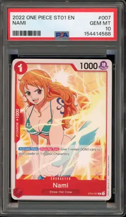 One Piece CCG Nami ST01-007 PRE ERRATA PSA 10 Gem Mint - Image 1