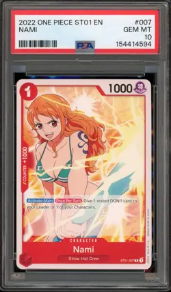 One Piece CCG Nami ST01-007 PRE ERRATA PSA 10 Gem Mint - Image 1