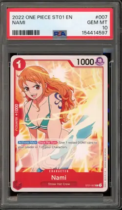One Piece CCG Nami ST01-007 PRE ERRATA PSA 10 Gem Mint - Image 1