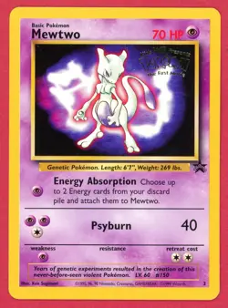 Mewtwo Black Star Promo 3 The First Movie Card Kids WB Stamp Pokemon - HP - Image 1