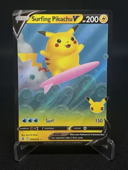 Pokemon TCG Surfing Pikachu v Celebrations Holo Ultra Rare Card 008/025 - Image 1