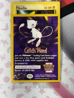 Pikachu Pokemon The First Movie Promo Card Sealed 1999 WB Gold Stamp Catch Mew - Image 3