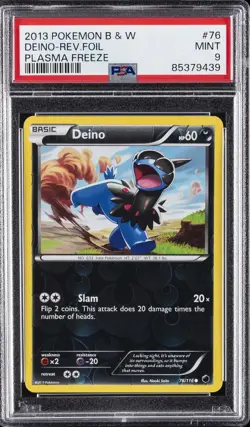 2013 POKEMON BLACK & WHITE PLASMA FREEZE #76 DEINO-REVERSE FOIL PSA 9 - Image 1