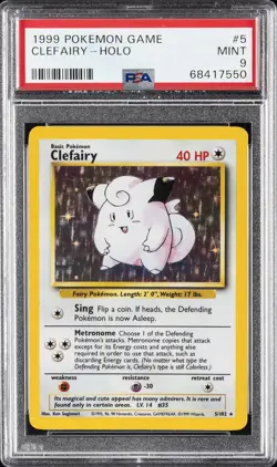 1999 POKEMON BASE SET UNLIMITED #5 CLEFAIRY-HOLO PSA 9 - Image 1