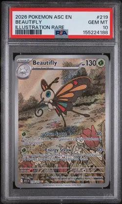Pokemon TCG Beautifly 219/217 Me: Ascended Heroes Illus Rare Holo PSA 10 - Image 1