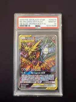 2019 Pokemon SM Hidden Fates ETB Promo SM210 Moltres Zapdos Articuno GX PSA 10 - Image 1