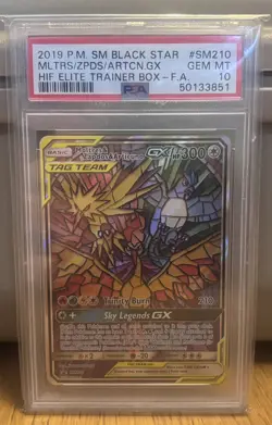 PSA 10 Moltres & Zapdos & Articuno GX SM210 Hidden Fates ETB Promo Pokemon Card - Image 1