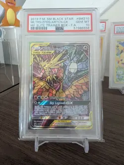 Hidden Fates ETB Promo Pokemon Card Moltres Zapdos Articuno GX SM210 PSA 10 - Image 1