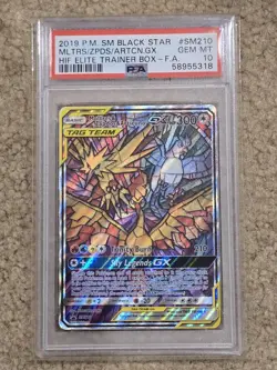 PSA 10 Moltres & Zapdos & Articuno GX SM210 Hidden Fates ETB Promo Pokemon Card - Image 1