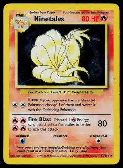 Pokemon Card Base Set Unlimited Ninetales 12/102 Holo Rare Holo Bleed Misprint - Image 1