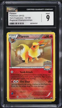 CGC 9 Flareon Dark Explorers B&W Regional Championships 2012 Pokemon Card #12 - Image 1
