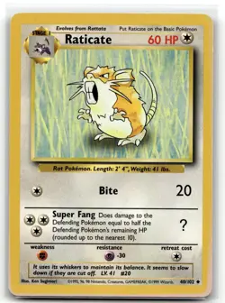 Raticate 40/102 Uncommon Base Set Unlimited Pokemon DMG - Image 1