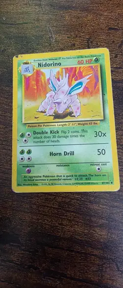 Nidorino 37/102 Uncommon Base Set Unlimited Pokemon Moderately Played - Image 1