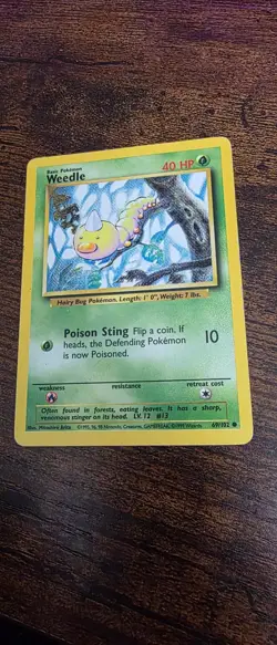 Weedle 69/102 Common Base Set Unlimited Pokemon Moderately Played - Image 1