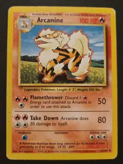 Arcanine 23/102 Uncommon Base Set Unlimited Pokemon Damaged - Image 1