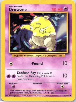 Drowzee 49/102 Common Base Set Unlimited Pokemon Damaged - Image 1