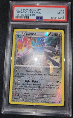 Reverse Holo Foil Lucario # 63/124 XY Fates Collide Set Pokemon Cards PSA 9 MINT - Image 1
