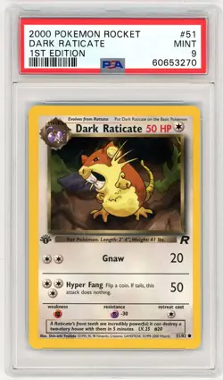 2000 Pokemon Team Rocket #51 Dark Raticate 1st Edition PSA 9 - Image 1