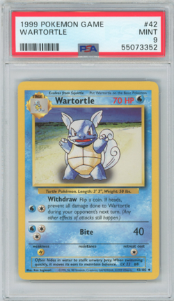 1999 POKEMON BASE SET UNLIMITED #42 WARTORTLE PSA 9 - Image 1