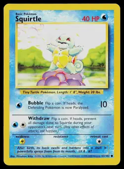 Pokemon Card Base Set Squirtle 63/102 Common 1999-2000 4th Print UK Exclusive - Image 1