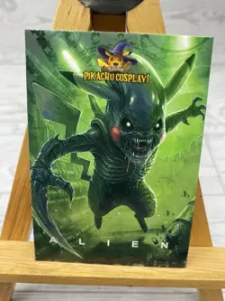 Pikachu as Cosplay Alien Vs Predator Non- Pokemon Fan Art Box Hit Trading Cards - Image 2