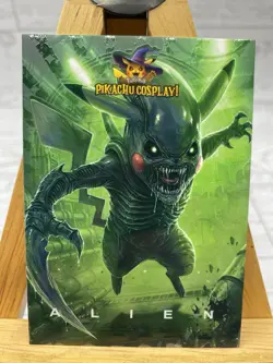 Pikachu as Cosplay Alien Vs Predator Non- Pokemon Fan Art Box Hit Trading Cards - Image 3