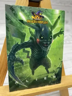 Pikachu as Cosplay Alien Vs Predator Non- Pokemon Fan Art Box Hit Trading Cards - Image 4