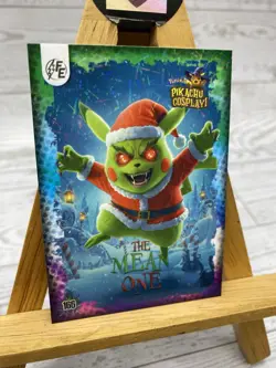 Pikachu as Cosplay Grinch- The Mean One Lazer Holo Non- Pokemon Fan Art Card - Image 2