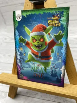 Pikachu as Cosplay Grinch- The Mean One Lazer Holo Non- Pokemon Fan Art Card - Image 3