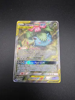 Pokemon TCG Card Venusaur & Snivy GX SM229 Alt Art Sun & Moon Promo Tag Team LP - Image 1
