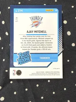 2024-25 Panini Donruss Optic Ajay Mitchell Rated Rookie Lime Green Disco /5 🔥🔥 - Image 2