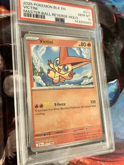 2025 Pokemon Black Bolt Victini Master Ball Reverse Holo #012 PSA 10 GEM MINT✨ - Image 3
