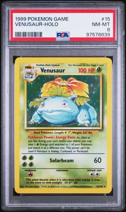 1999 POKEMON BASE SET UNLIMITED #15 VENUSAUR-HOLO PSA 8 - Image 1