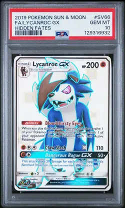 Pokemon TCG Lycanroc GX SV66/SV94 Hidden Fates Full Art PSA 10 Slab - Image 1