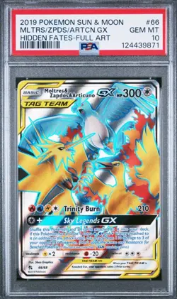 2019 Pokemon SM Hidden Fates Moltres Zapdos Articuno GX Full Art #66/68 PSA 10 - Image 1