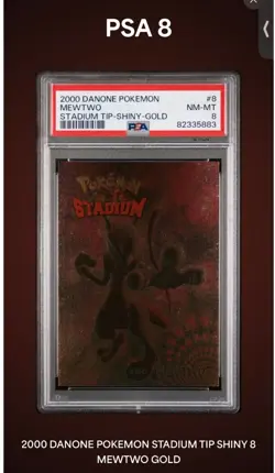 Pokemon TCG 2000 Mewtwo Danone Stadium Tip Shiny Gold Psa 8 Very Low Pop - Image 1