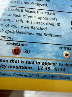 Articuno 17/62 Fossil - PRINTER HICKEY ERROR - LP Pokemon TCG - Image 2