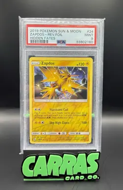 Pokemon TCG PSA 9 Zapdos Rev Foil 2019 Sun & Moon Hidden Fates #24 - Image 1