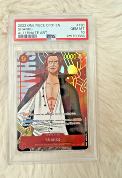 Shanks One Piece Card Game OP01 Alternate Art #120 PSA 10 - Image 1