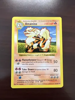 Pokemon TCG Arcanine Card 23/102 Uncommon Shadowless MP - Image 1