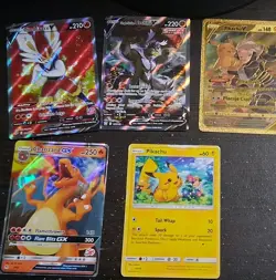 Pokemon TCG 5-Card Lot Charizard GX Pikachu Cinderace Urshifu VMAX Holo - Image 1