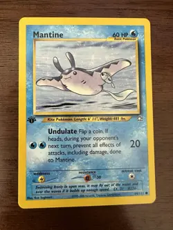 1st Edition Neo Genesis Mantine 64/111 Pokemon Card WOTC Vintage LP - Image 1
