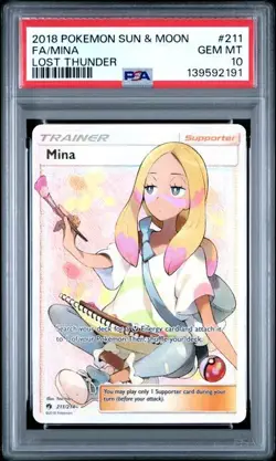 PSA 10 GEM MINT Mina Lost Thunder Full Art Holo 2018 Pokemon SM 211/214 - Image 1