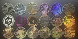 Lot of 16 different Pokemon Plastic Coins from Official Pokemon TCG Products. LP - Image 1